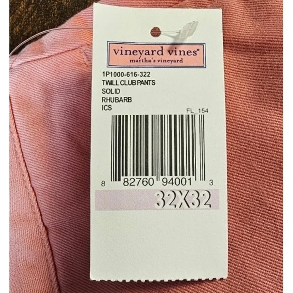 Vineyard Vines Twill Club Pants Mens Size 32x32 Rhubarb Casual‎ Flat Front NWT